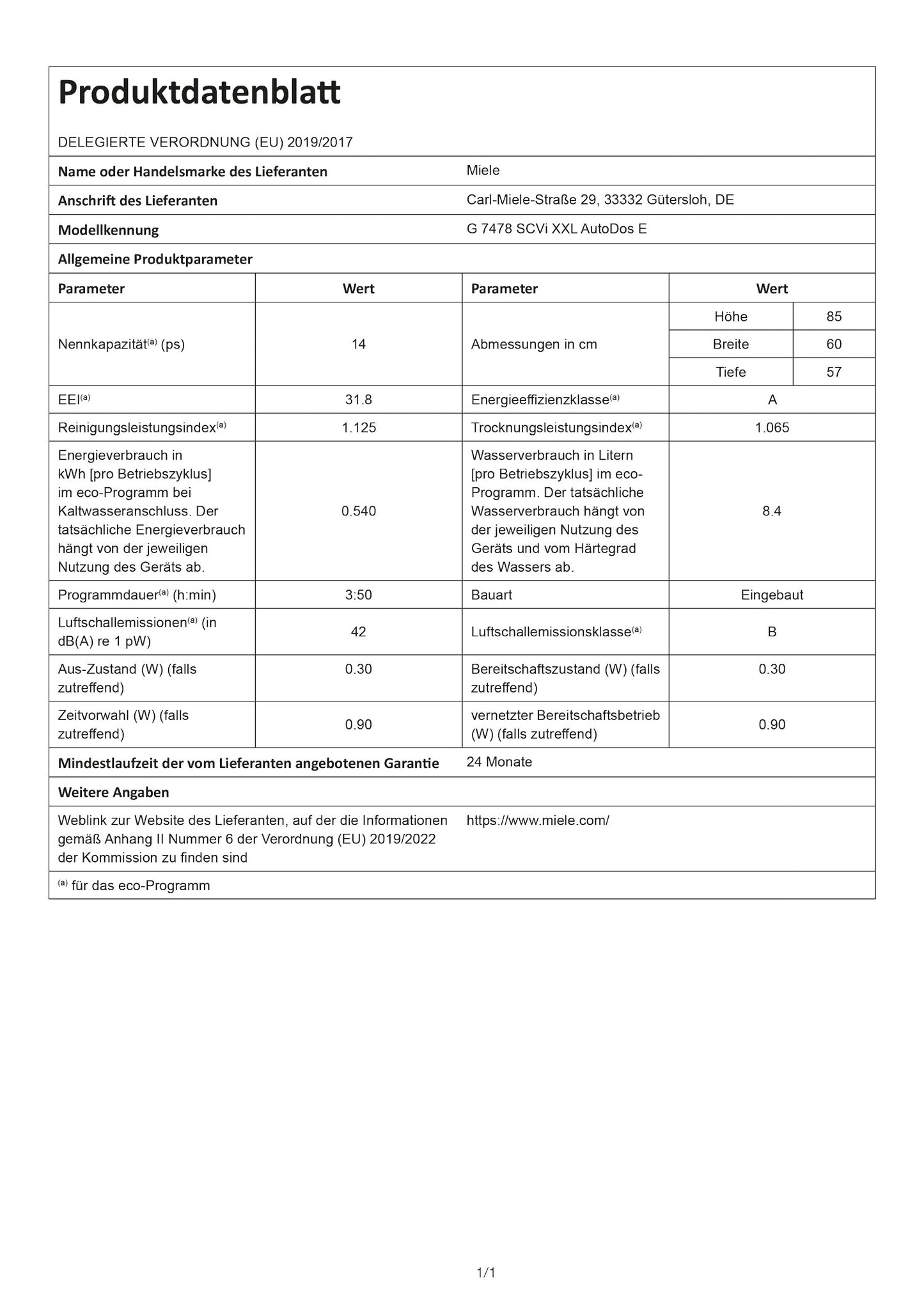 Miele Geschirrspüler G7478 SCVi XXL AutoDos