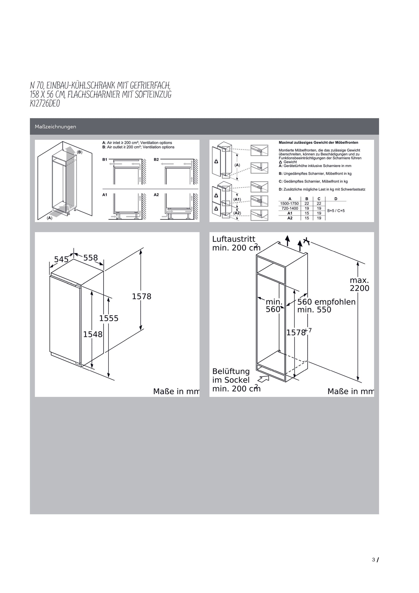 Neff Einbau-Kühlschrank mit Gefrierfach KI2726DE0
