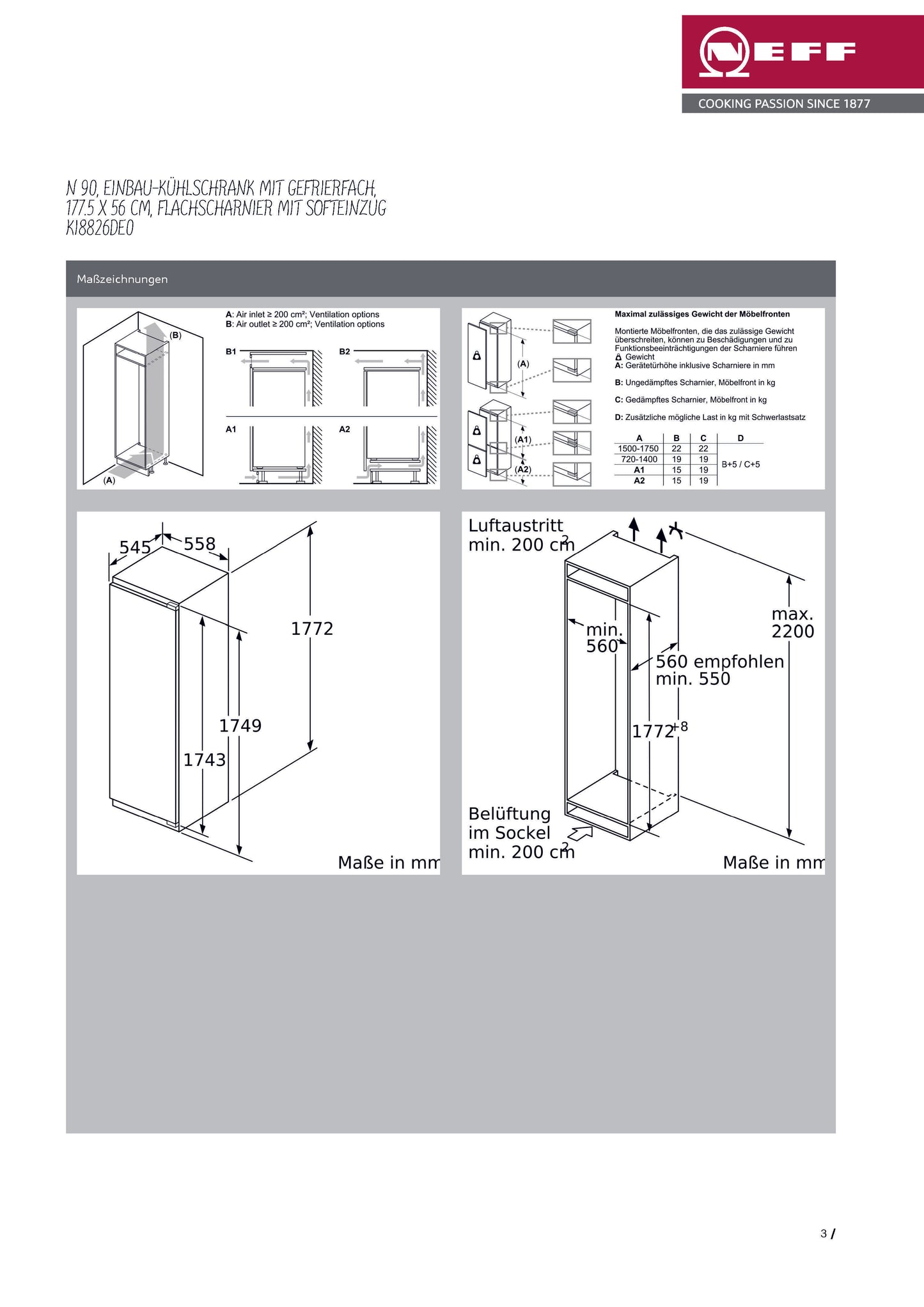 Neff Einbau-Kühlschrank mit Gefrierfach KI8826DE0